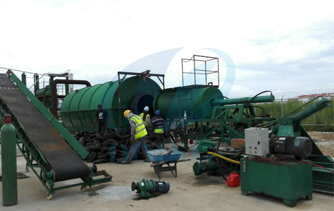 Panama waste tyre recycling pyrolysis plant running video